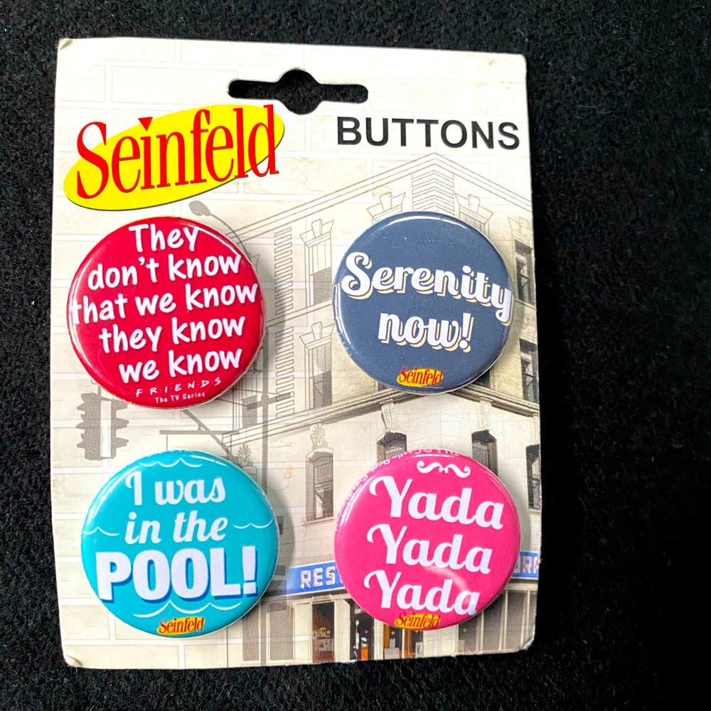 3 Seinfeld &1 Friends TV Show Button Pins